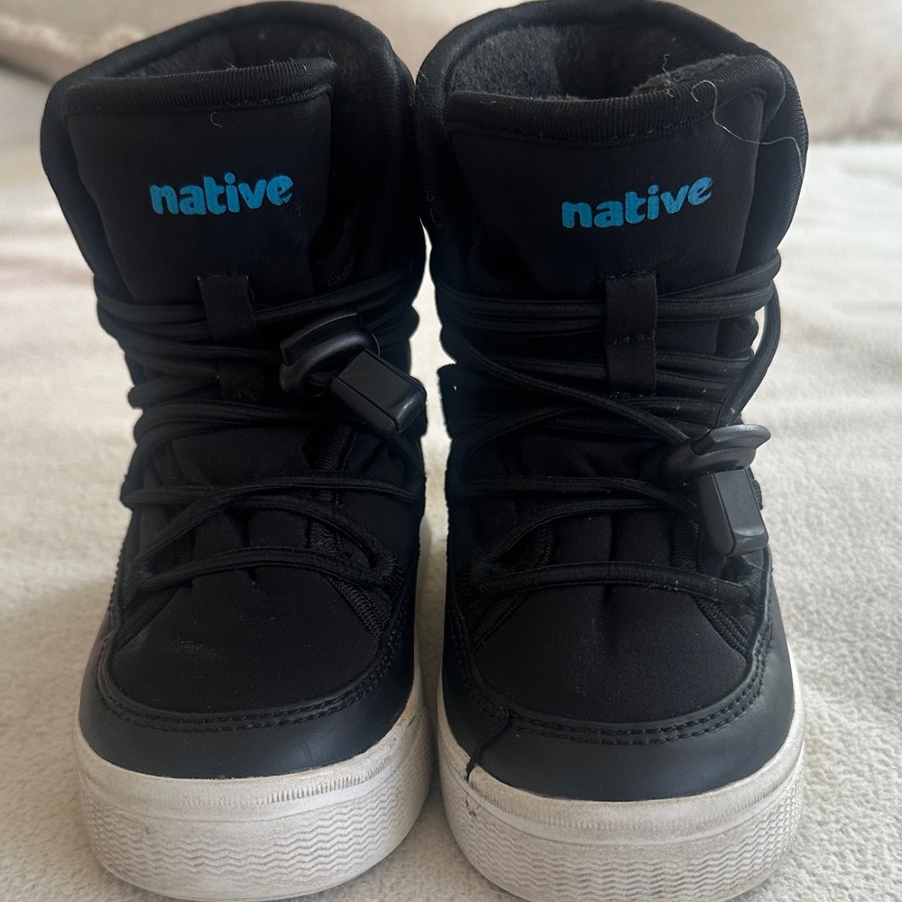 Native Kids Black Boots with Blue Logo